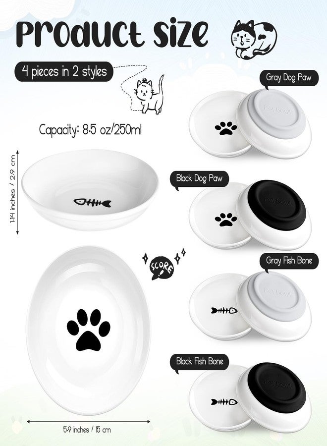 Singhoow 4 Pcs Cat Food Bowl Anti Beard Fatigue Cat Dishes with Nonslip Silicone Bottom Beard Friendly Ceramic Shallow Wide Kitten Plates for Food Water Indoor Small Dog Animals Pets Feeding - Image 2